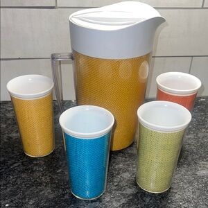 Vintage insulated Colorful Pitcher and Tumbler Set.